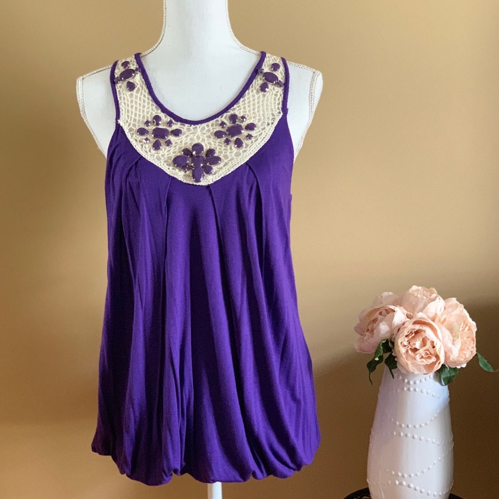 NWOT - Aqua Purple Top with Decretive Neckline